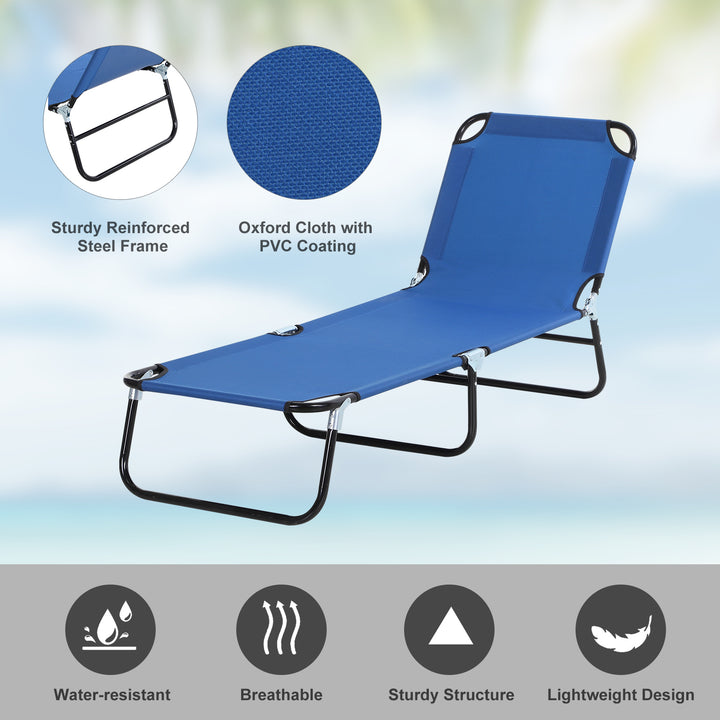 2 Piece Foldable Sun Loungers with 5-Position Adjustable Backrest, Outdoor Portable Recliner Chaise Lounge Chairs with Breathable Mesh Fabric, Blue