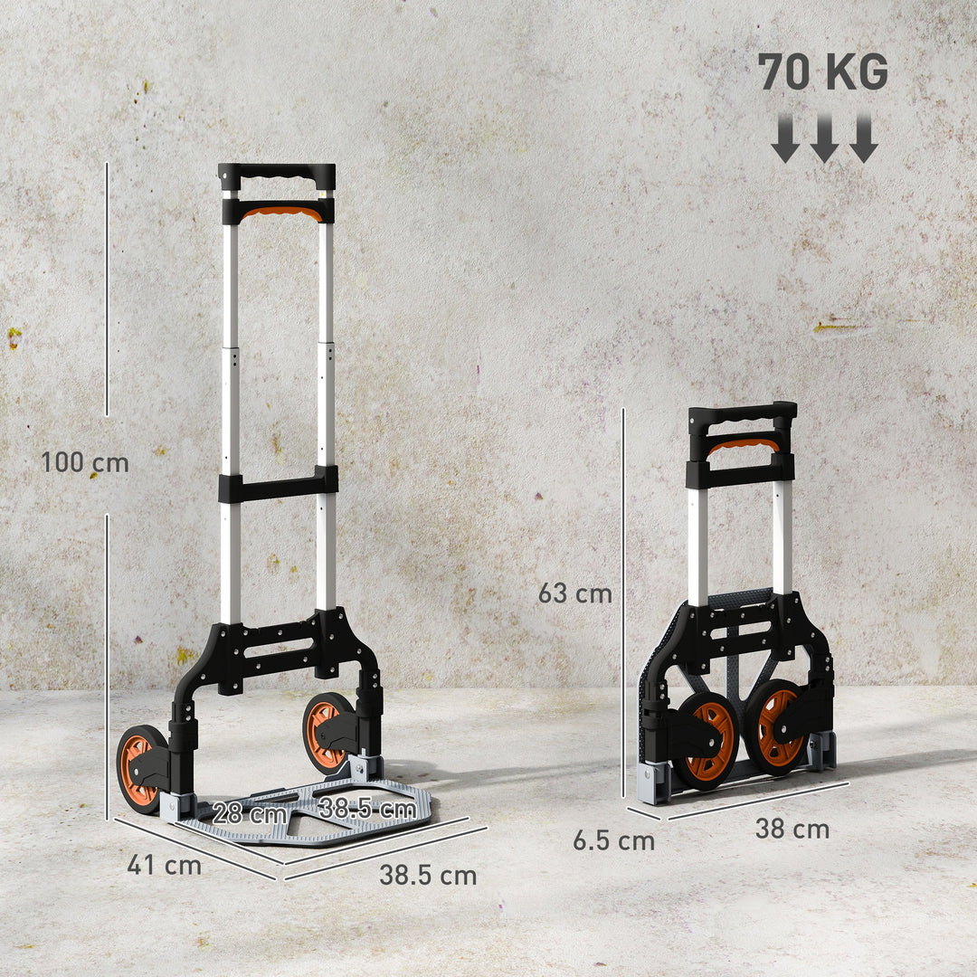 MCL Folding Sack Truck, 70kg Lightweight Hand Truck with Wheels, Foldable Trolley Cart with Telescoping Handle for Warehouse, Office, Luggage, Silver Tone