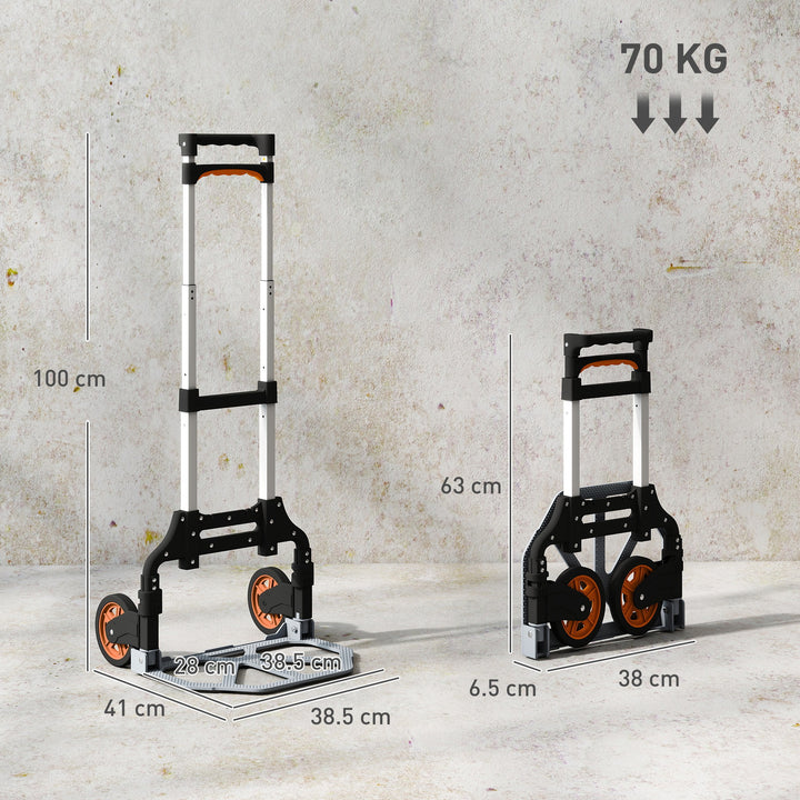 MCL Folding Sack Truck, 70kg Lightweight Hand Truck with Wheels, Foldable Trolley Cart with Telescoping Handle for Warehouse, Office, Luggage, Silver Tone