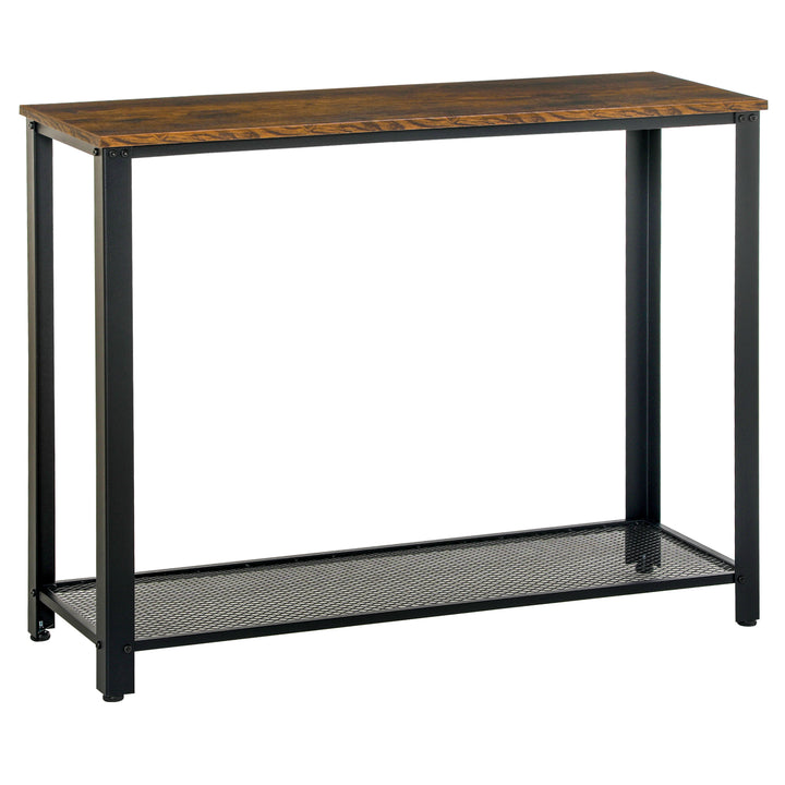 HOMCOM 2-Tier Console Table Side/End Table w/ Bottom Mesh Shelf Rectangular Adjustable Feet For Living Room Entryway Hallway Brown Black