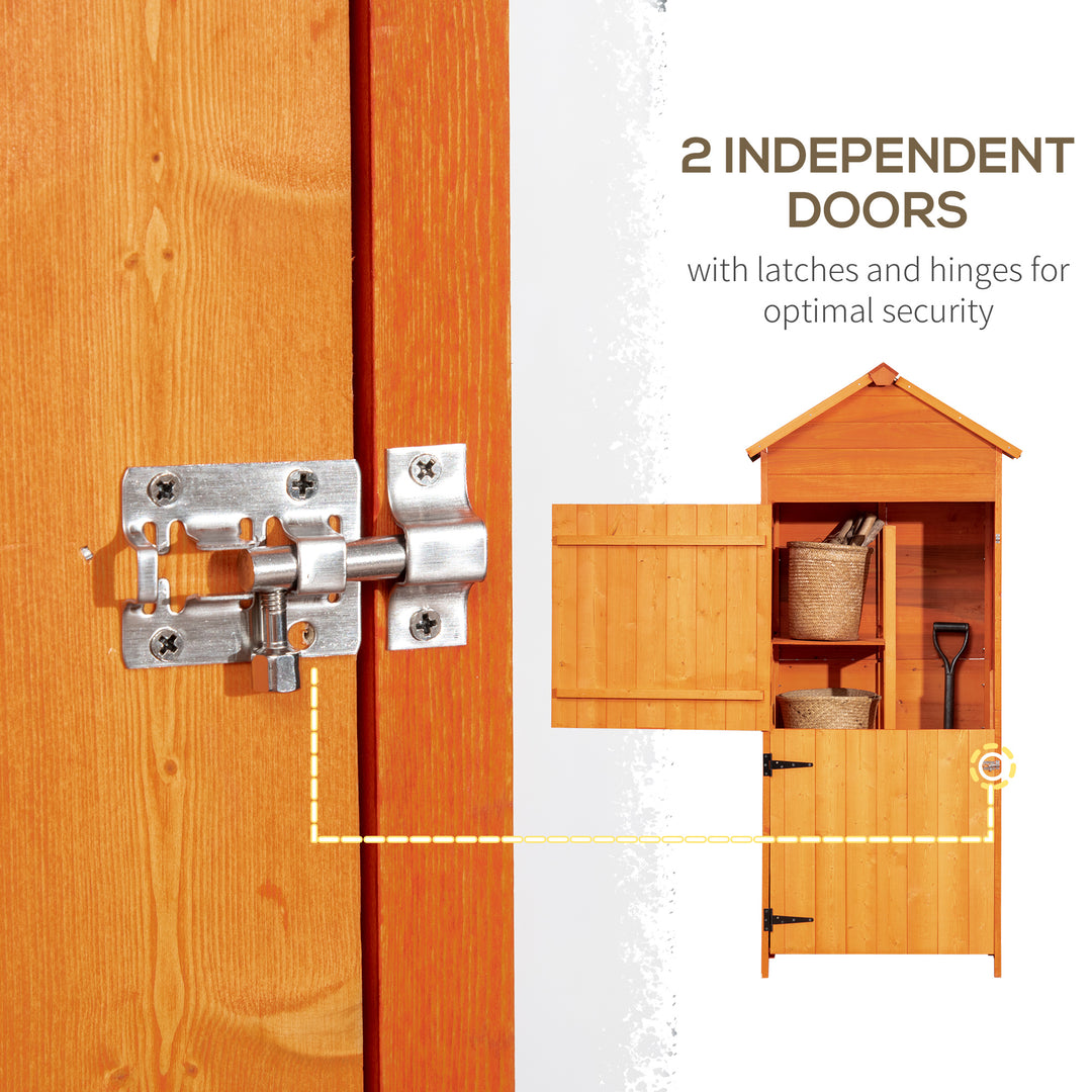 MCL Wooden Outdoor Storage Shed, Compact Utility Outdoor Tool Shed with Lockable Double Doors and Shelves, Orange