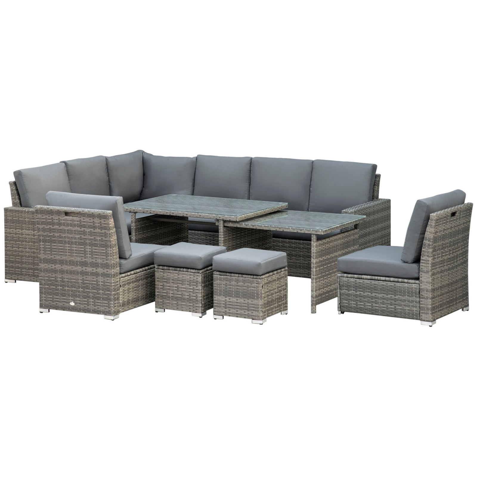 Seven-Piece Rattan Garden Sofa Set, with Expanding Table - Grey