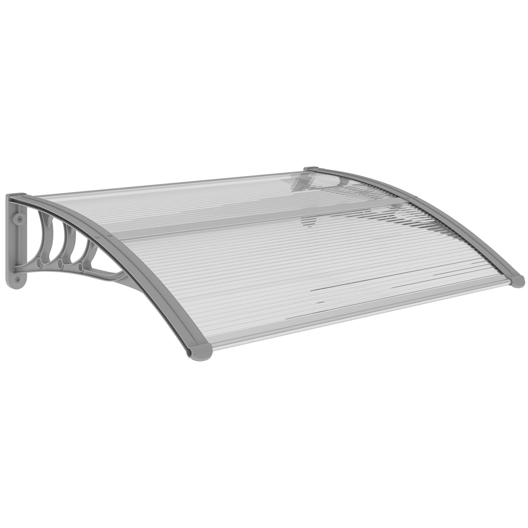 Front Door Canopy Outdoor Awning Aluminium Rigid Plastic Polycarbonate Rain Shelter UV Water Rain Resistant 100 x 75cm Clear