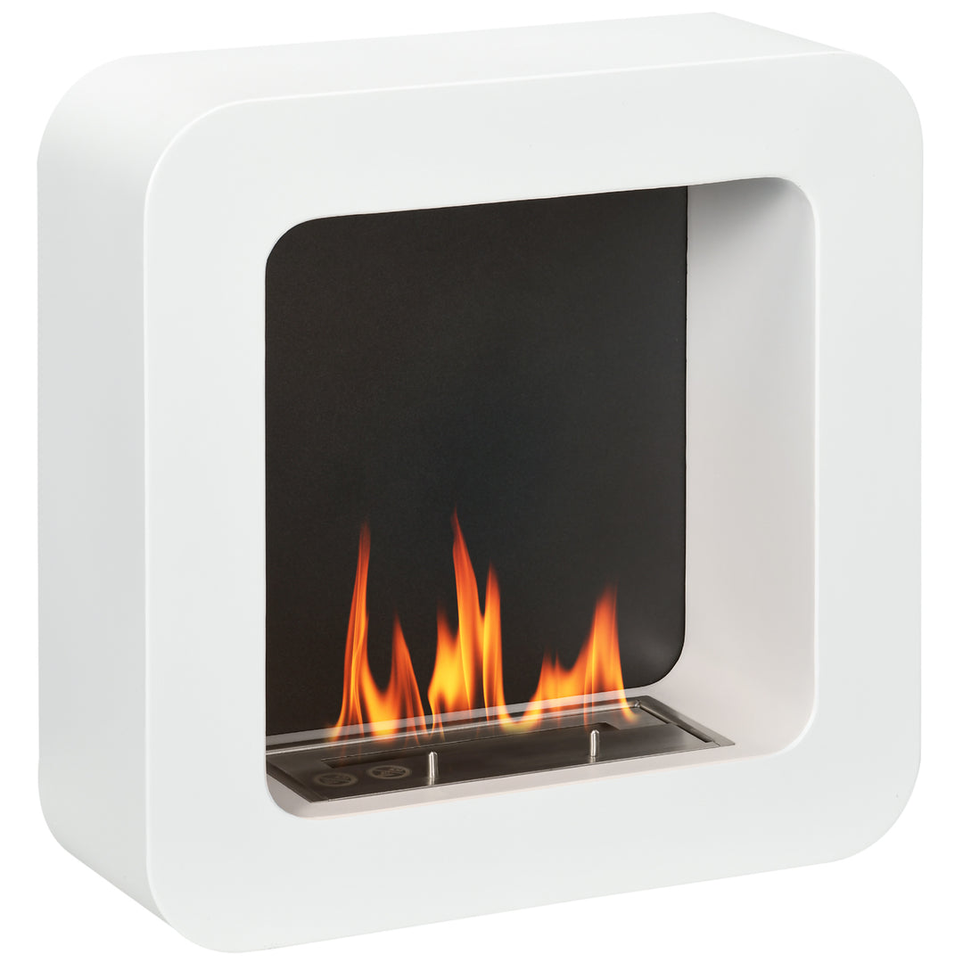 MCL Wall Mounted Ethanol Fireplace, Bioethanol Heater Stove Fire with 1L Tank, 2.5 Hour Burning Time, 48 x 48 cm, White