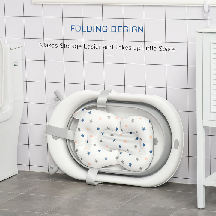 Foldable Baby Bathtub Set, Collapsible Bath Tub with Thermostatic Water Plug, Non-Slip Support, Cushion Pad, Drain Plugs, for Newborn to 3 Years - Offwhite