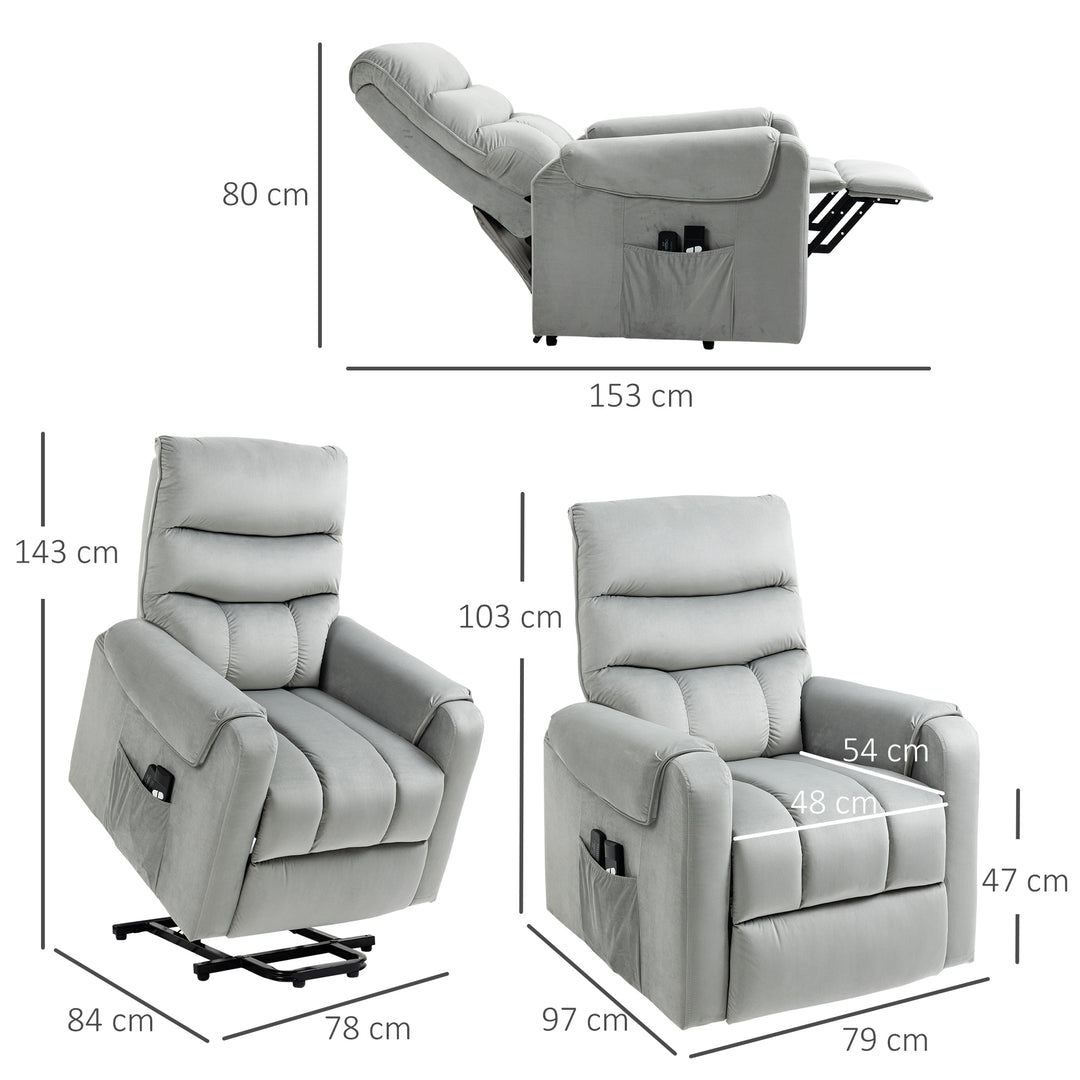 HOMCOM Vibration Massage Rise and Recliner Chair, Electric Power Lift Recliner with Remote Control and Side Pocket, Grey