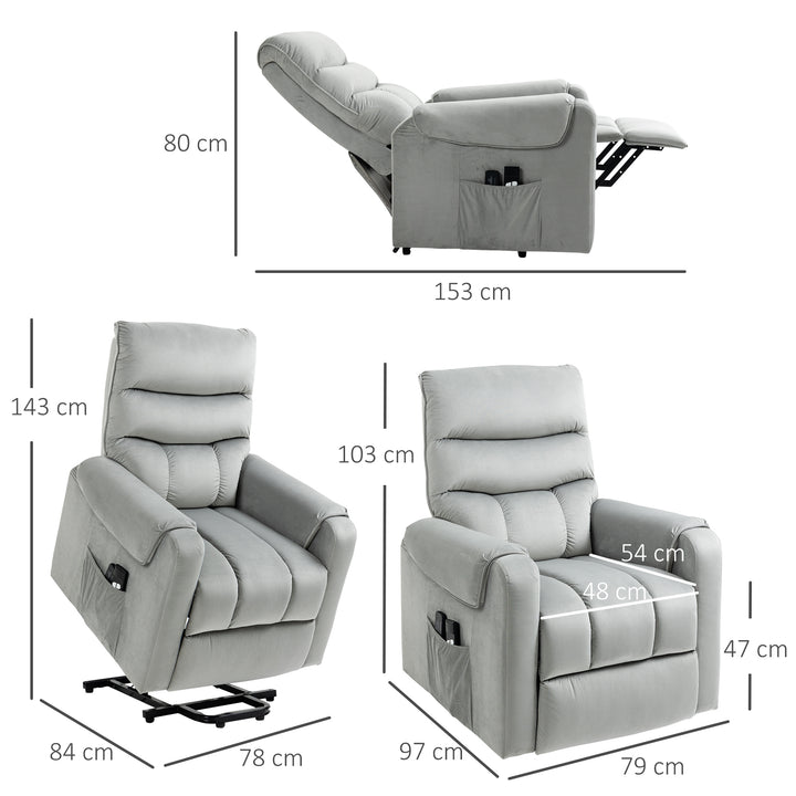 HOMCOM Vibration Massage Rise and Recliner Chair, Electric Power Lift Recliner with Remote Control and Side Pocket, Grey