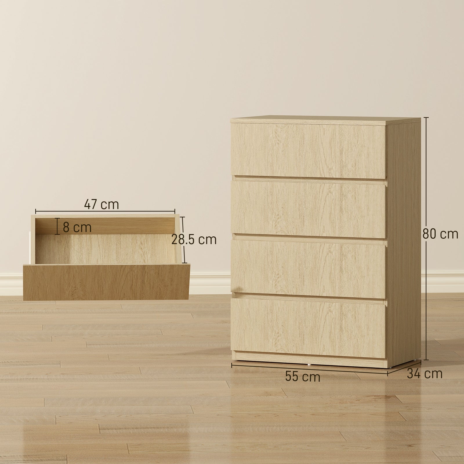 Chest of Drawers, 4-Drawer Storage Cabinets, Modern Dresser, Storage D