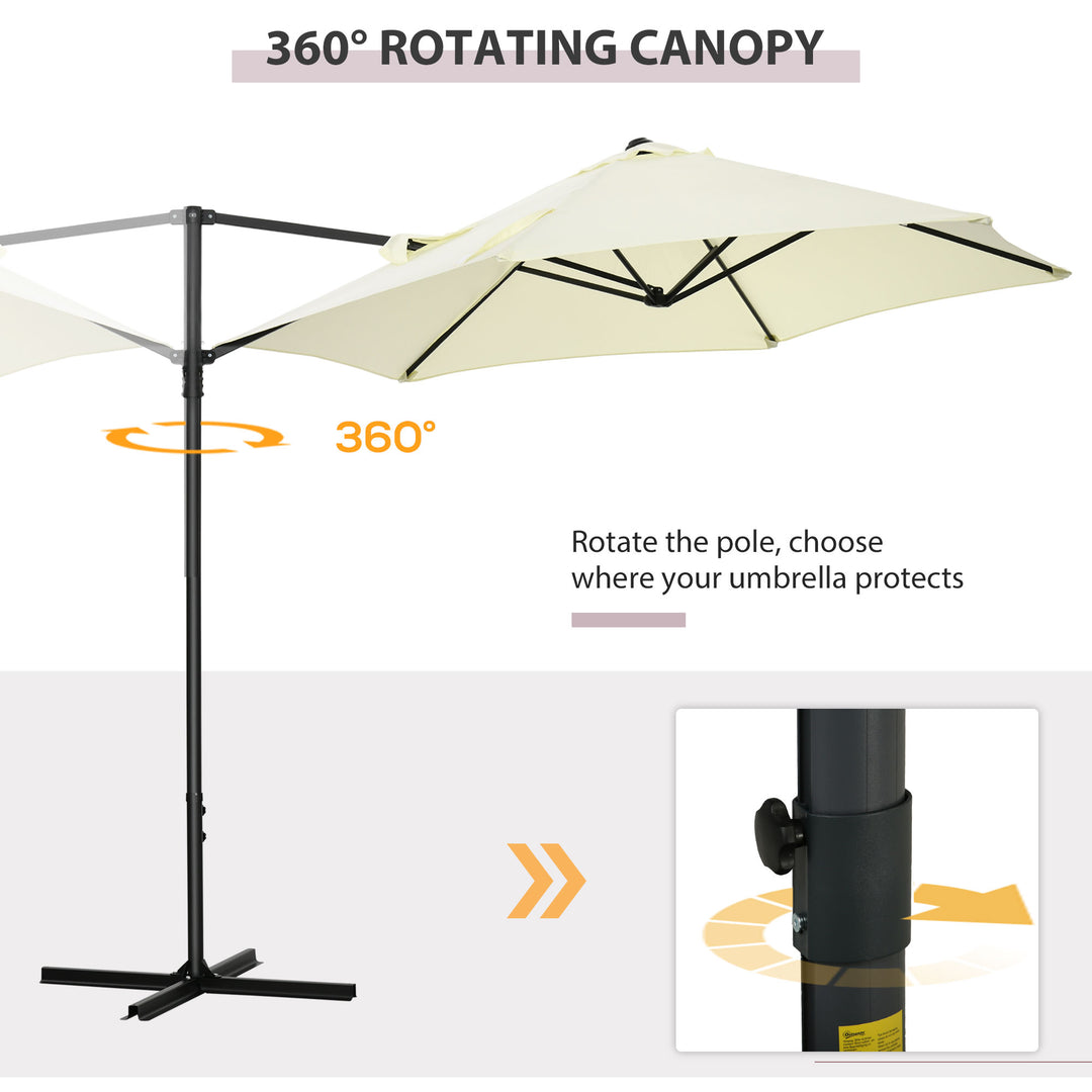 2.5M Garden Cantilever Parasol, Offset Roma Patio Umbrella Hanging Sun Shade Canopy Shelter with 360° Rotation and Cross Base, Beige