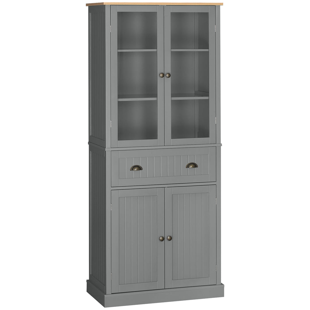 MCL 180cm Tall Kitchen Pantry Cupboard, Freestanding Storage Cabinet with 5 Tier, Adjustable Shelves,  Drawer, Grey
