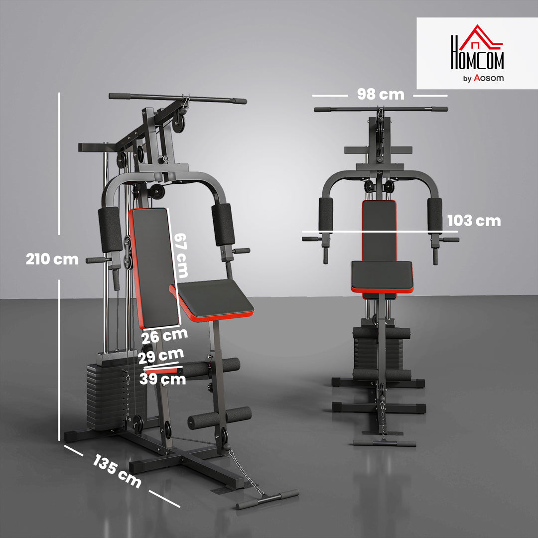 MCL Multigym Station, with 66KG Weight Stack, for Strength Training - Red & Black
