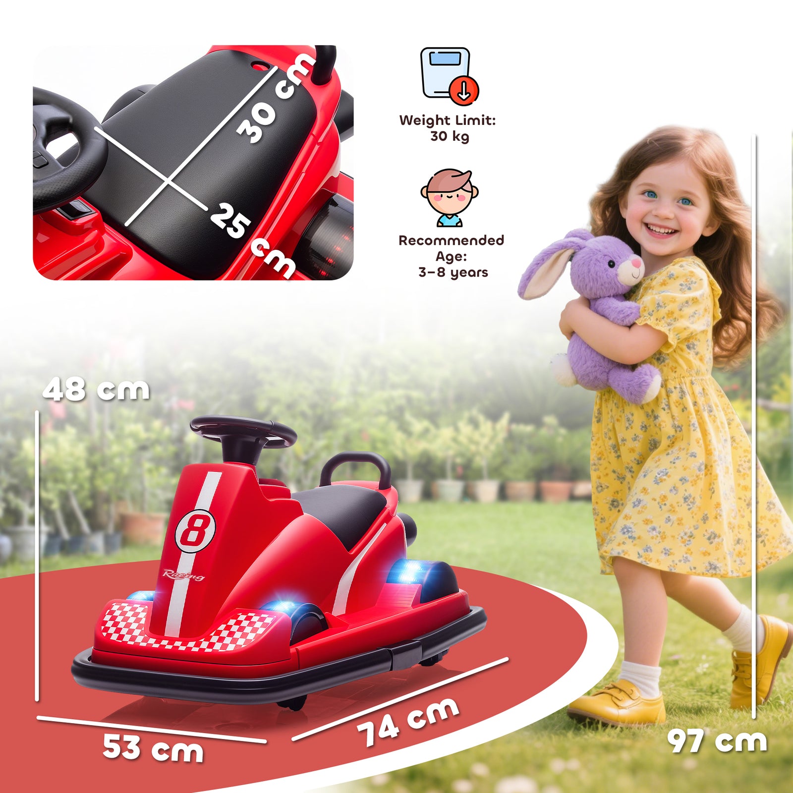 Kids Bumper Car, 360° Rotation Spin Electric Walzer Car with LED Light
