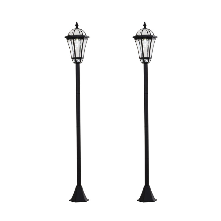 Outsunny Solar LED Garden Lamps: 2 Water-Resistant Lanterns for Patio Pathway, Auto Switch, Black | Aosom UK