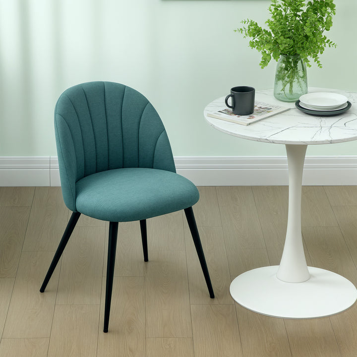 Dining Chairs Set of 2, Modern Upholstered Kitchen Chairs with Metal Legs, Shell Backrest and Padded Seat for Dining Room, Bedroom, Living Room, Vanity, Green