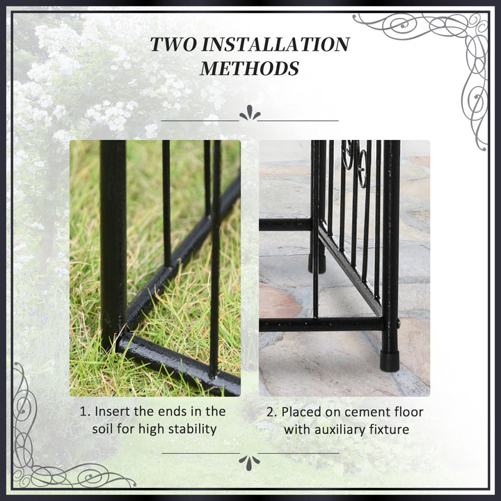 Metal Garden Arbor Arch with Double Doors, 2 Side Planter Baskets, Climbing Vine Frame, Black