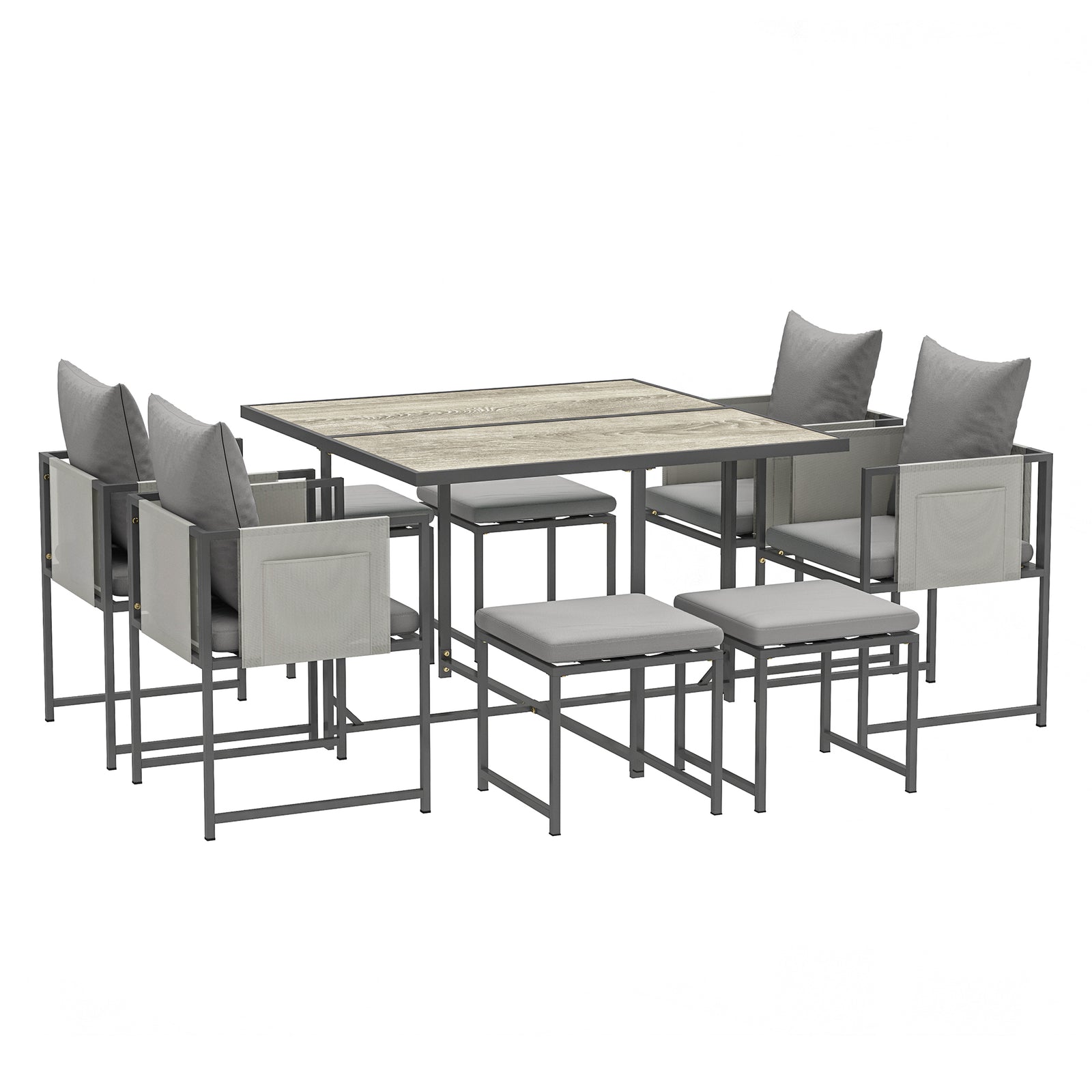 Nine-Piece Steel Frame Garden Dining Set - Grey
