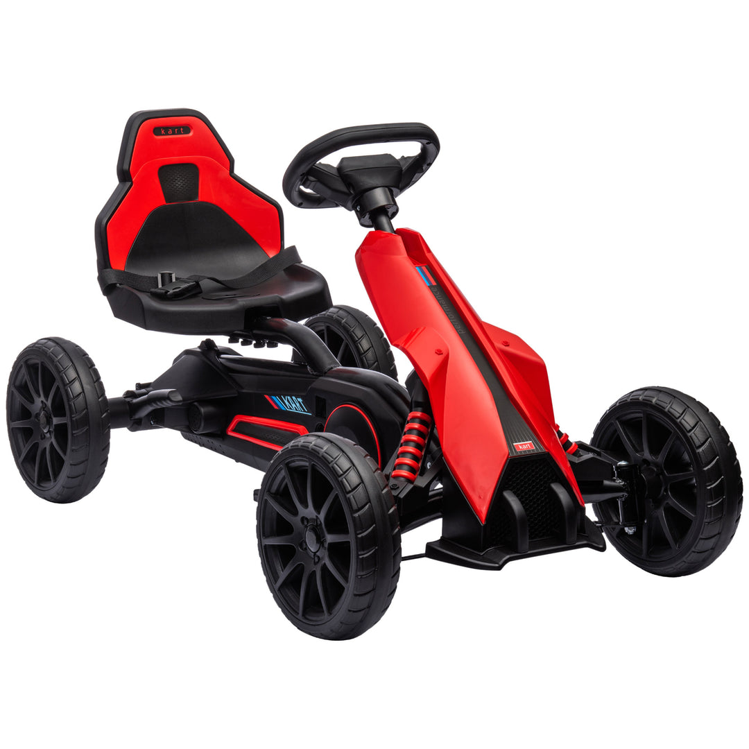 Kids Pedal Go Kart, with Adjustable Seat, EVA Wheels, Seat, Handbrake - Red