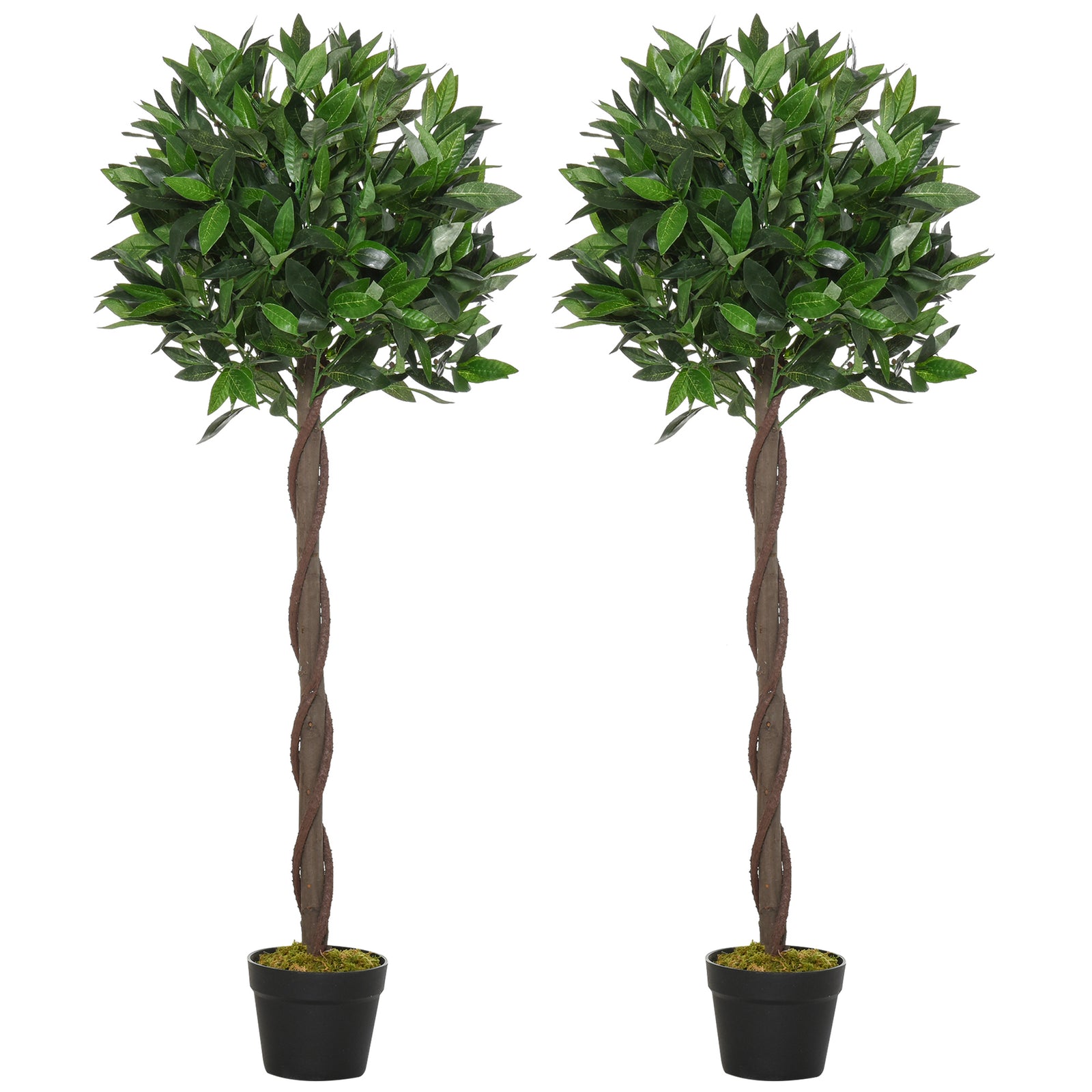 Artificial Bay Laurel Topiary Trees w/ Pot Fake, Set Of 2 120cm/4FT Indoor Greenery Plant Home Office Garden Decor Green
