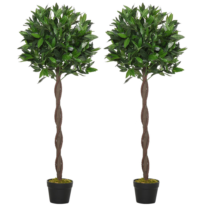 Artificial Bay Laurel Topiary Trees w/ Pot Fake, Set Of 2 120cm/4FT Indoor Greenery Plant Home Office Garden Decor Green