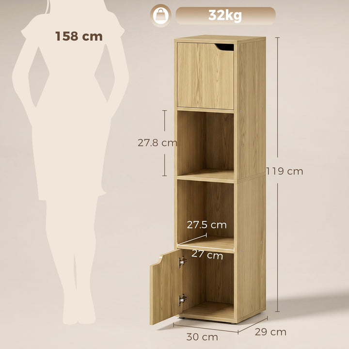 Narrow Bookcase, 4-Tier Bookshelf, Storage Cabinet with doors for Livi