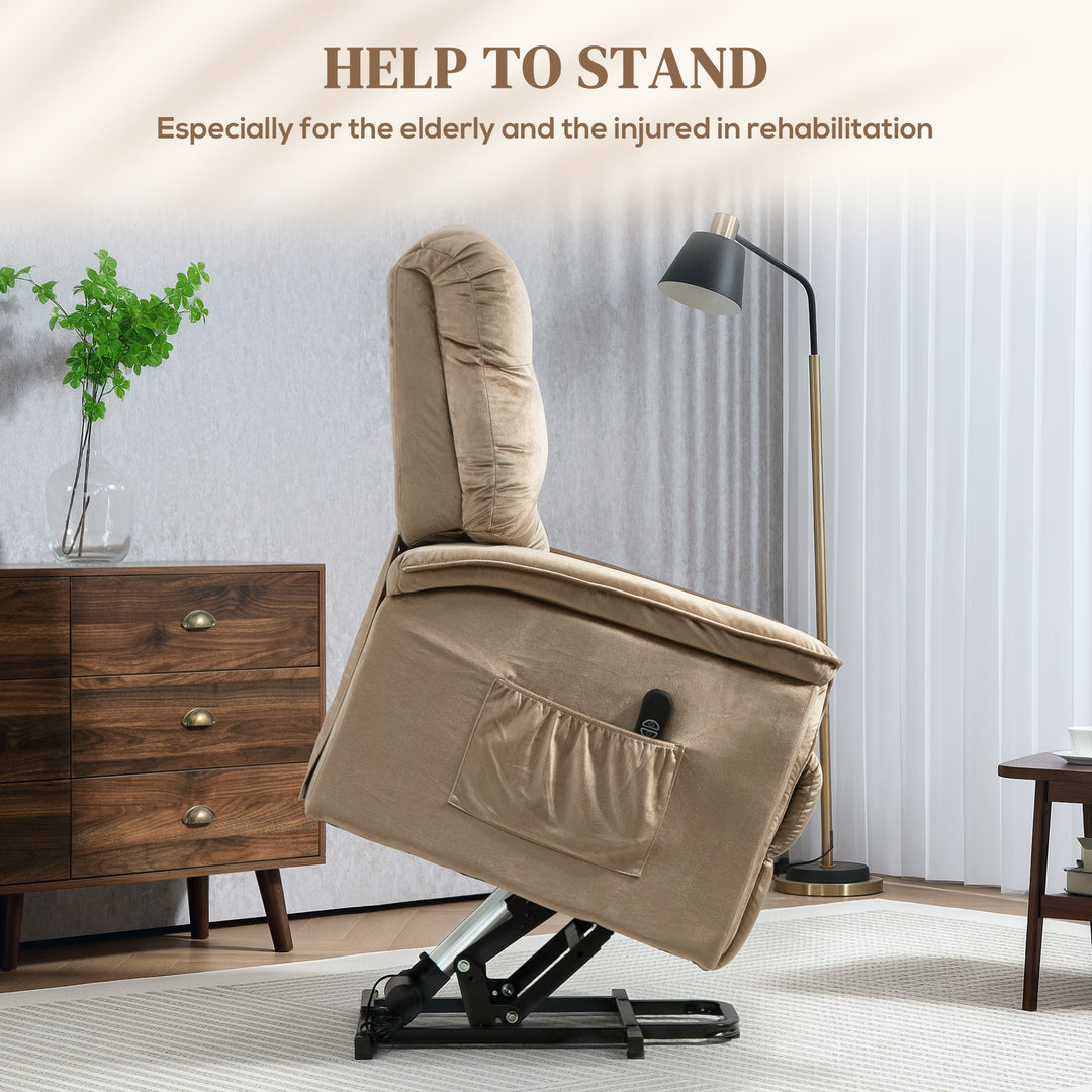 Velvet-Feel Electric Lift Recliner Chair - Brown