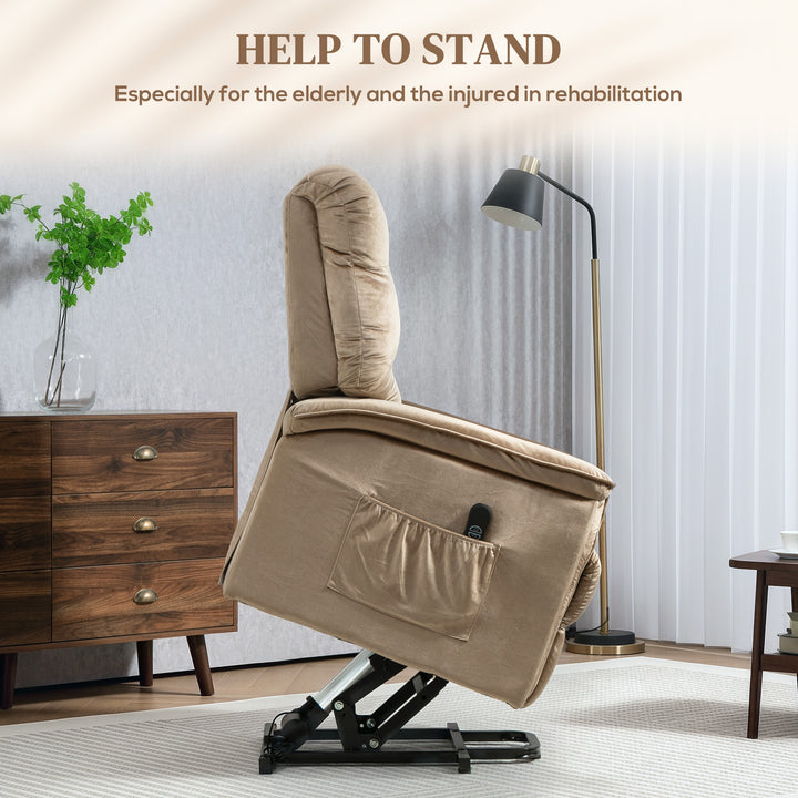 Velvet-Feel Electric Lift Recliner Chair - Brown
