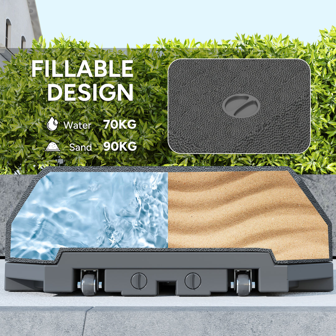Parasol Base Plastic Umbrella Stand for Cantilever Parasol with Wheels, Heavy Duty Umbrella Stand, Water/Sand Filled