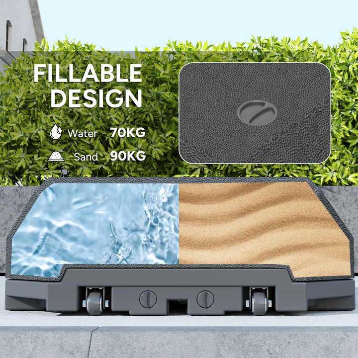 Parasol Base Plastic Umbrella Stand for Cantilever Parasol with Wheels, Heavy Duty Umbrella Stand, Water/Sand Filled