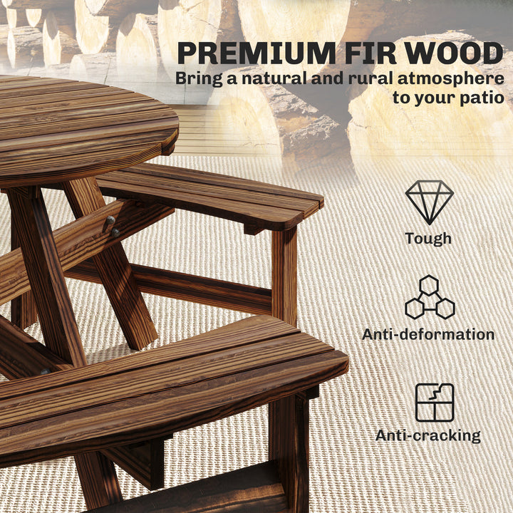 Wooden Garden Dining Set, 6 Seater Round Dining Picnic Table with Matc
