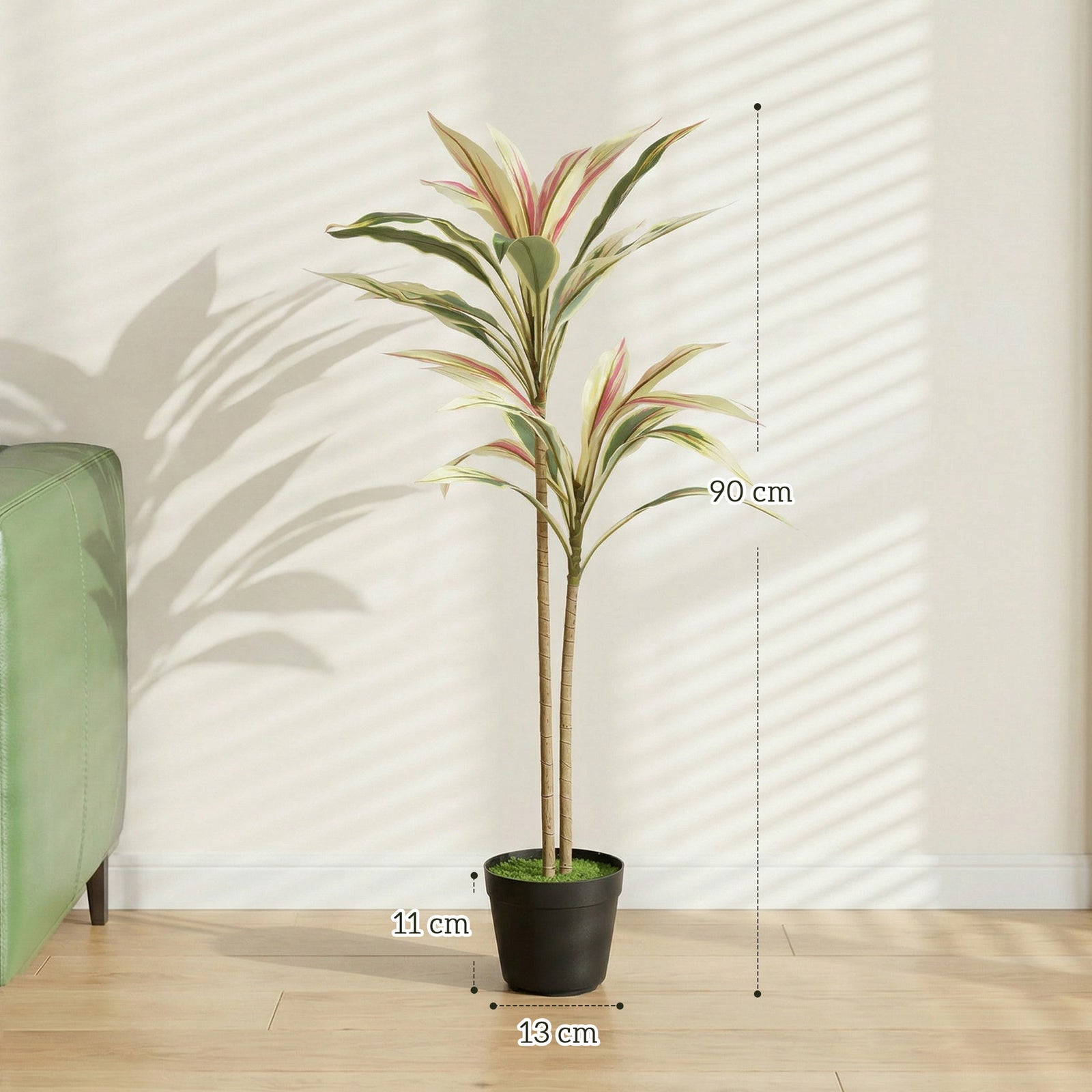 90 cm Artificial Cordyline Tree in Moss Effect Pot, Realistic PEVA Fau