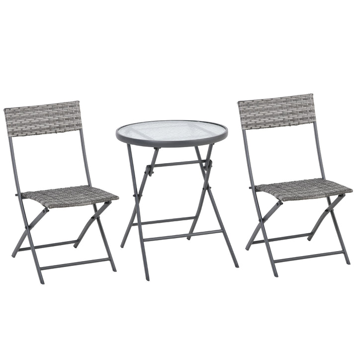 Outsunny 2 Seater Rattan Bistro Set Outdoor Foldable Wicker Conversation Balcony Furniture Set for Outdoor Yard Porch Balcony Grey | Aosom UK