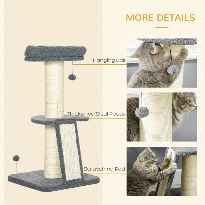 Cat Tree Tower with Scratching Posts, Pad, Bed, Toy Ball-Dark Grey