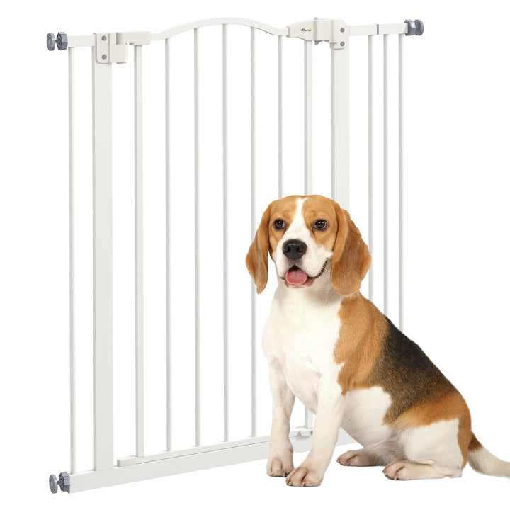 PawHut Adjustable Pet Portal: Metal Safety Gate with Folding Design, 74-87cm Width, Pristine White | Aosom UK