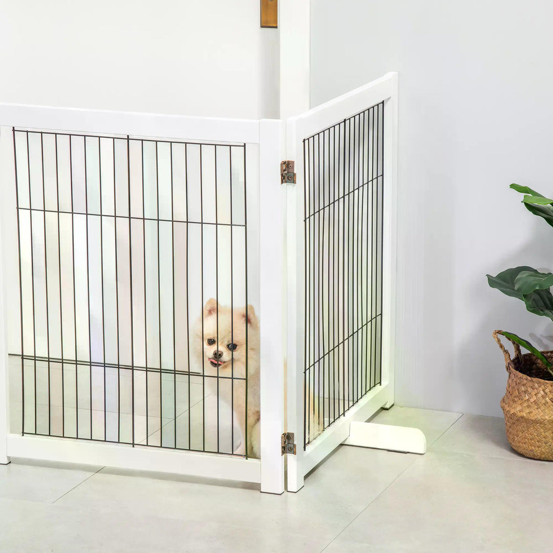 PawHut Dog Gate Wooden Foldable Small & Medium-Sized Pet Gate 4 Panel w/ Support Feet Pet Fence Safety Barrier for House Doorway Stairs | Aosom UK