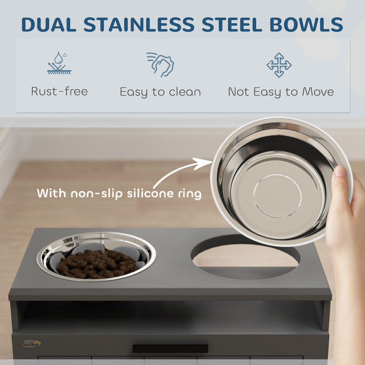 Raised Dog Bowl with Slow Feeder, Two Stainless Steel Dog Bowls, Drawe