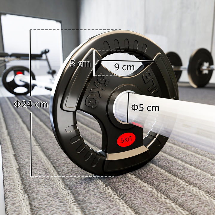 MCL Olympic Weight Plates, 2"/5cm Weight Disc Pair with Tri-Grips, 2 x 5kg Dumbbell Plates for Weightlifting and Strength Training Home Gym Fitness Workout, Black