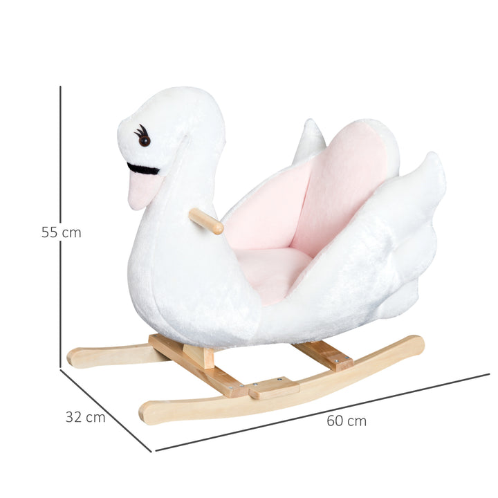 Kids Rocking Horse Plush Ride On Swan Toy w/ Safety Seat for Toddler 18 Months +, White and Pink