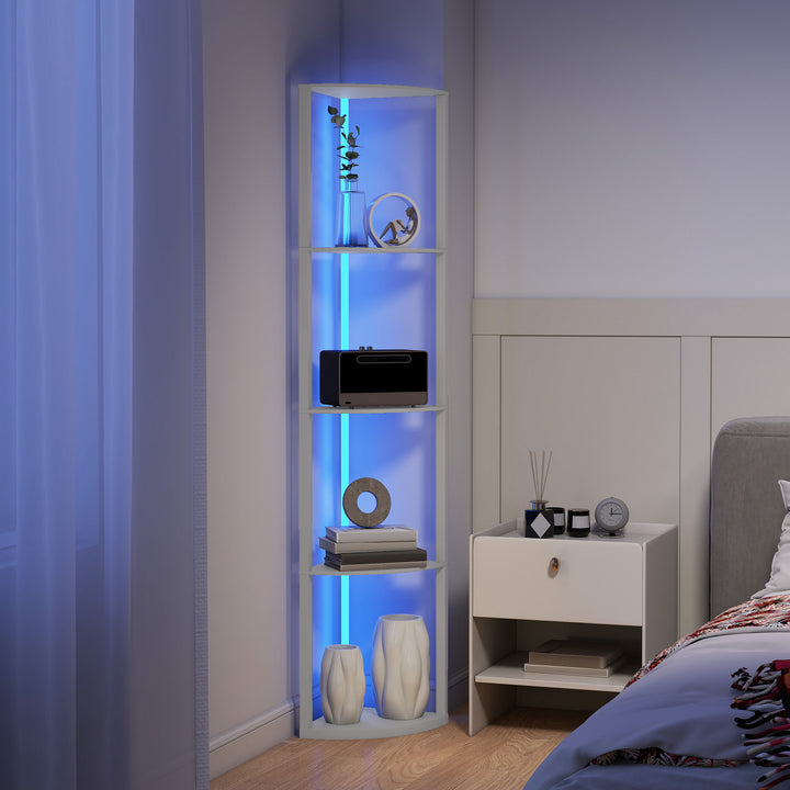 RGB LED Floor Lamp with Shelves, 5-Tier Dimmable Standing Lamp with Adjustable Brightness and Remote Control, Modern Corner Display Shelf Unit for Living Room Bedroom Office, Grey