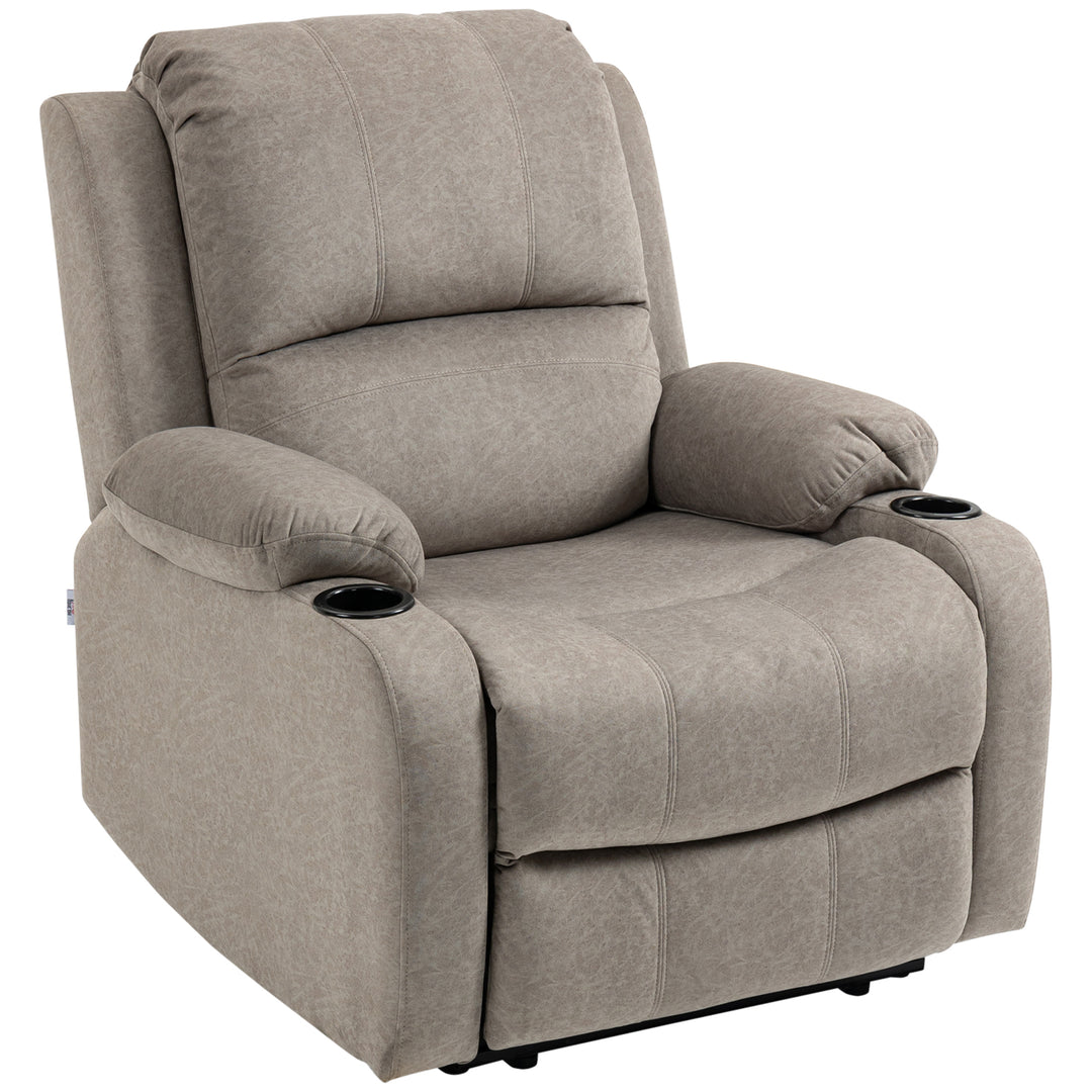 Recliner Chair, Microfibre Reclining Chair with Adjustable Leg Rest, Cup Holders, Recliner Armchair for Home Living Room, Brown