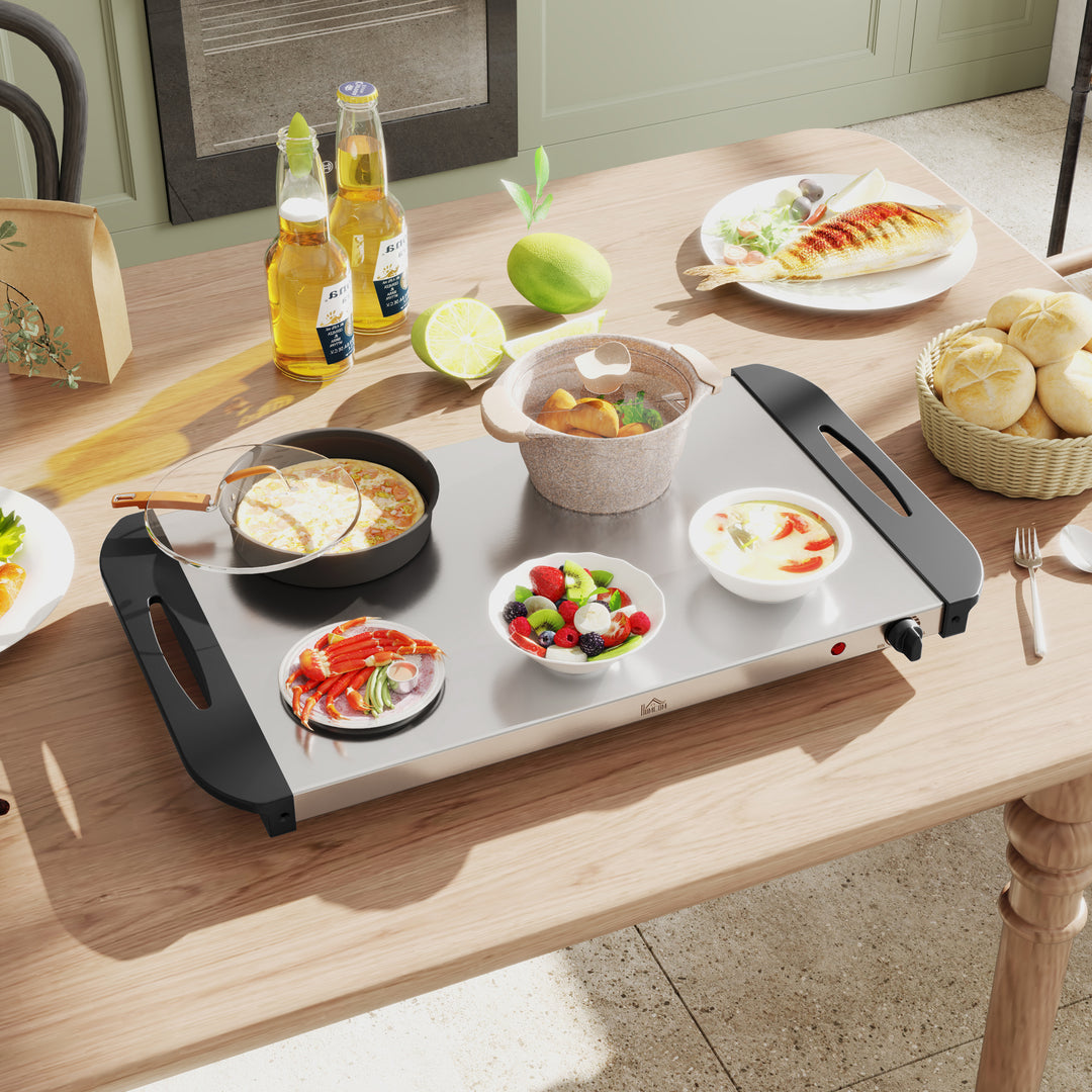 4 Tray Electric Food Warmer Buffet Server with Warming Plate, Cool Touch Handles, Adjustable Temperature, 300W, 2 x 2.4L and 2 x 1L Pans