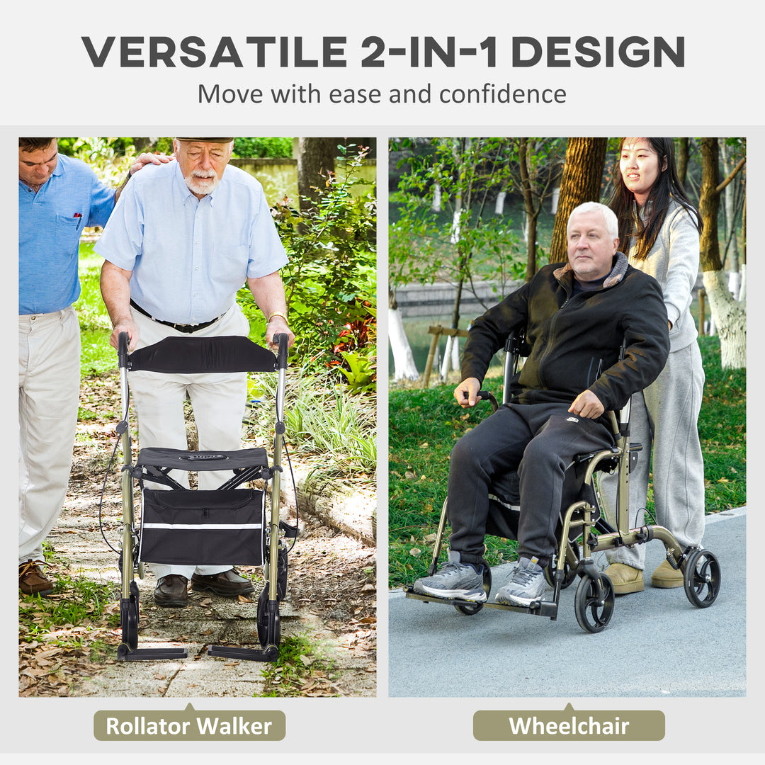 Rollator Walker Wheelchair, with Brakes and Bag - Yellow/Green