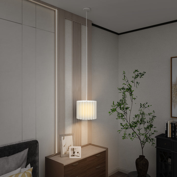 Linen Pendant Light, Modern Wave Ceiling Light Shade, E27 Lampshade for Living Room, Bedroom, Kitchen, Hallway, White