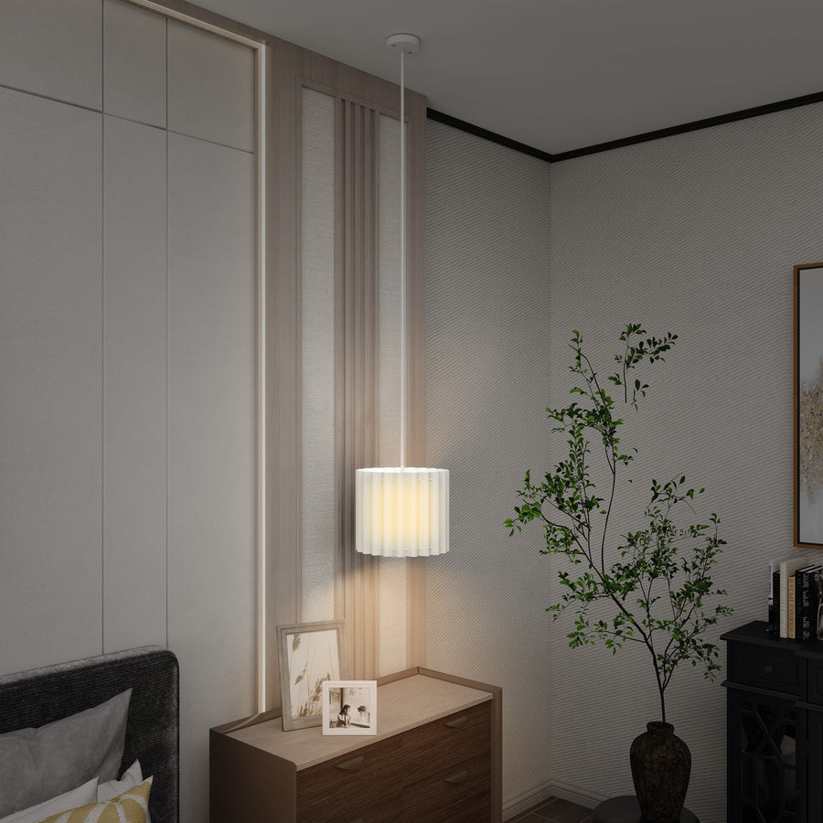 Linen Pendant Light, Modern Wave Ceiling Light Shade, E27 Lampshade for Living Room, Bedroom, Kitchen, Hallway, White
