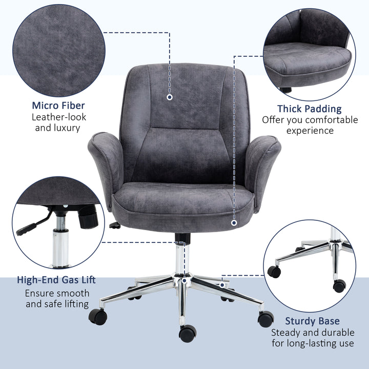 Vinsetto Swivel Computer Office Chair Mid Back Desk Chair for Home Study Bedroom,  Charcoal Grey
