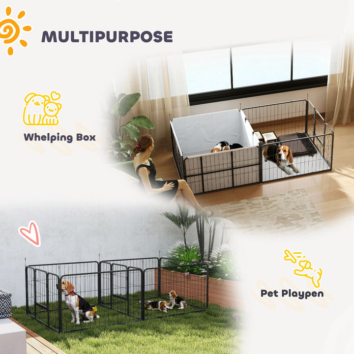 Seven-Panel Dog Whelping Box, Dog Playpen with Washable Whelping Pads, Wind-Resistant Fabric, for Small and Medium Dogs