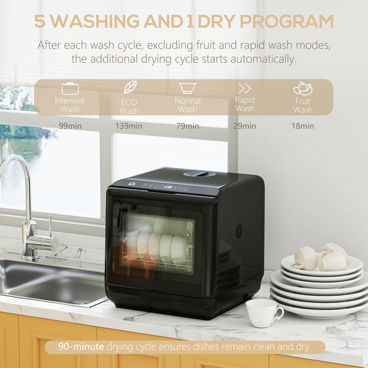 6L Five-Mode Tabletop Dishwasher - Black