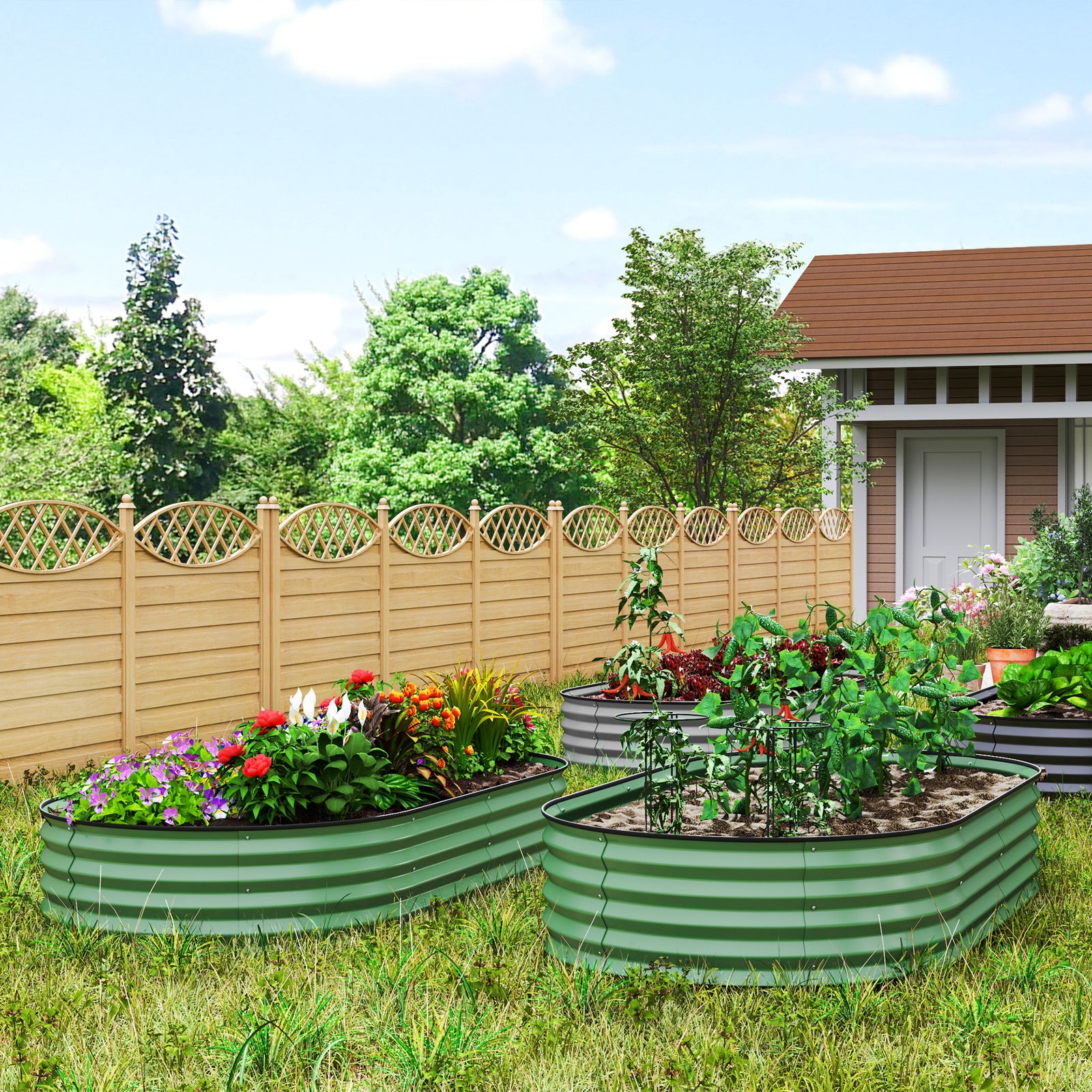 Set of Two 181 x 93cm Steel Planters - Green