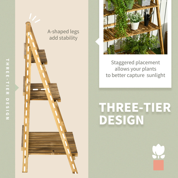 Wooden Folding Flower Pot Stand 3 Tier Garden Planter Display Ladder Gardener Storage Shelves Rack Herb Holder (80L x 37W x 93H cm)
