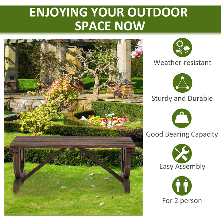 Garden Rustic Wooden Bench Wheel-Shaped Legs Slatted Seat Stable Reinforced Structure Outdoor Patio Garden 2-Person Bench Seat - Brown