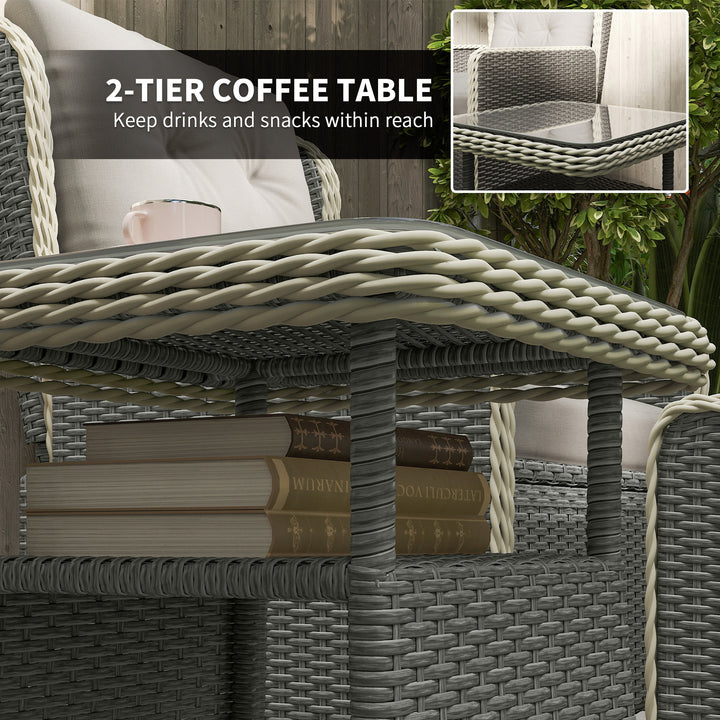 Five-Piece Reclining Rattan Chair Set - Light Grey
